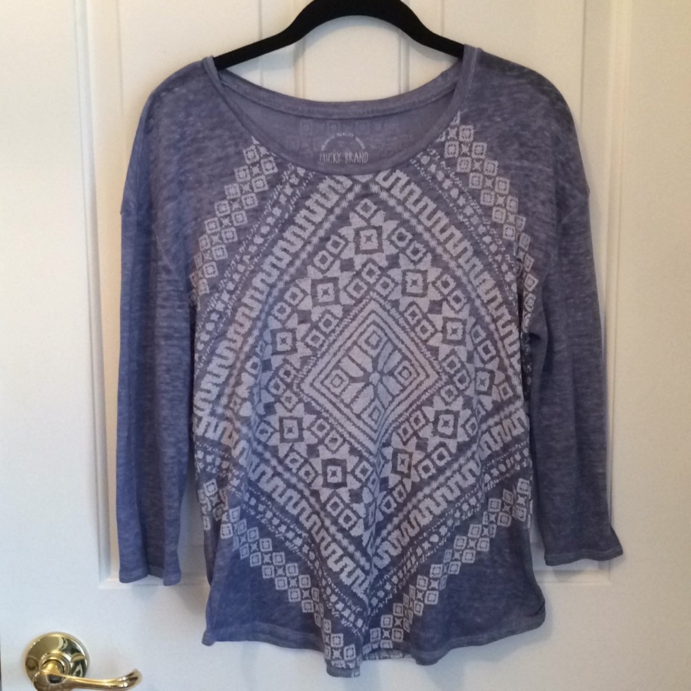 Lucky Brand l Blue/Gray Scoop Neck Burnout 3/4 Top